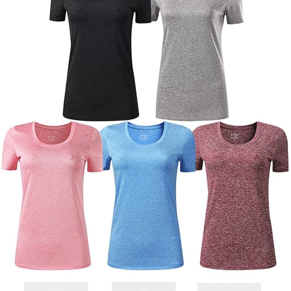 5 Pack: New Women's Dry Fit Tech Stretch Active Short Sleeve Scoop Crew Neck - Picture 4 of 5